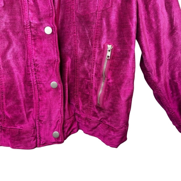 Free People Velvet Fuchsia Women’s Trucker Zip Up Jacket Sz M/L - Picture 7 of 14